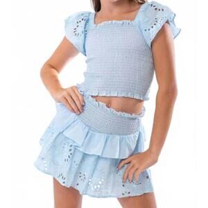 NEW TWEENSTYLE eyelet skirt set in powder blue